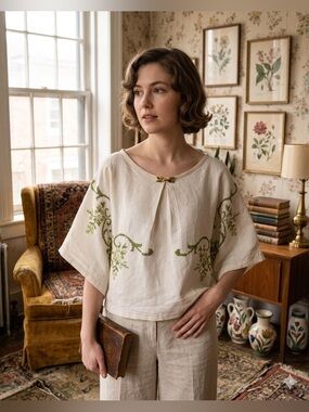 Handmade 🪡 Upcycled Bohemian Linen Top